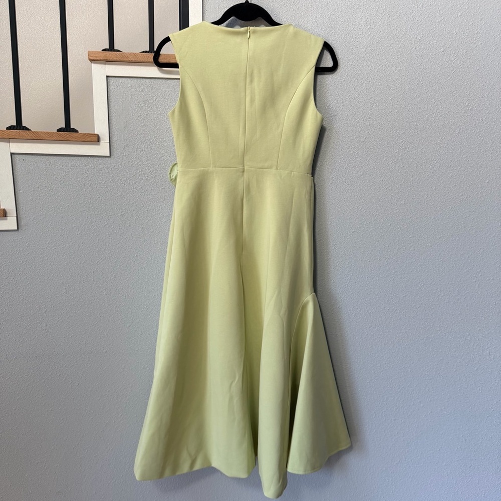 NWT Fehaute Sleeveless Light Green Mindi Length Twist Bow Detail Ruffle Hem - Picture 7 of 11